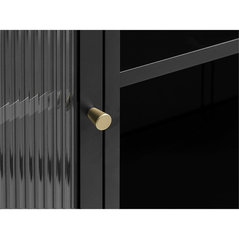 U3-Door Contemporary Glass & Metal Sideboard in Black