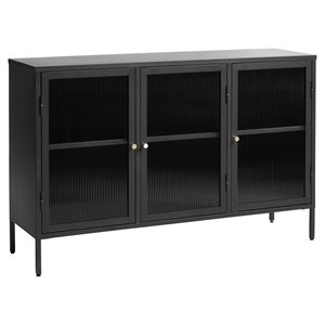 U3-Door Contemporary Glass & Metal Sideboard in Black