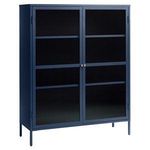 55&quot Contemporary Glass & Metal Display Cabinet in Blue