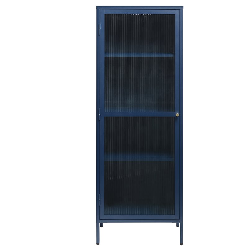 View of 1-Door Glass & Metal Display Cabinet in Blue | Cymax Business