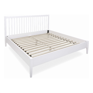 Mid-Century Modern Headboard Platform King Bed - White