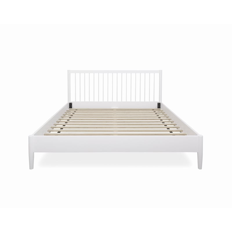 Mid-Century Modern Headboard Platform King Bed - White