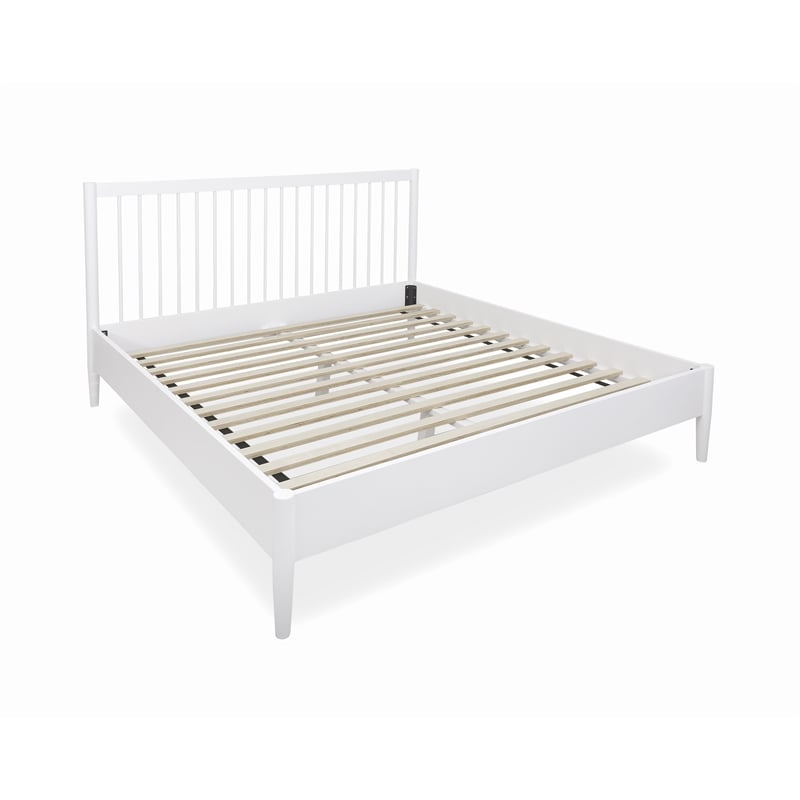 Mid-Century Modern Headboard Platform King Bed - White