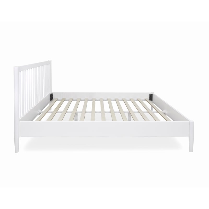 Mid-Century Modern Headboard Platform King Bed - White