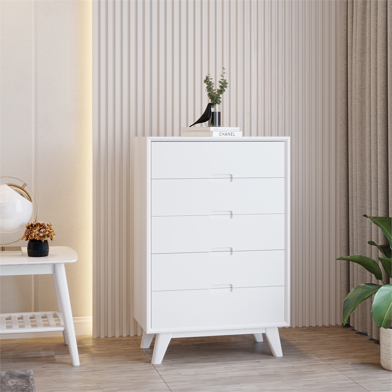 Mid-Century Modern High Chest - White