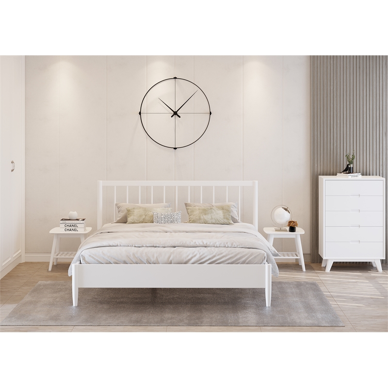 Mid-Century Modern High Chest - White