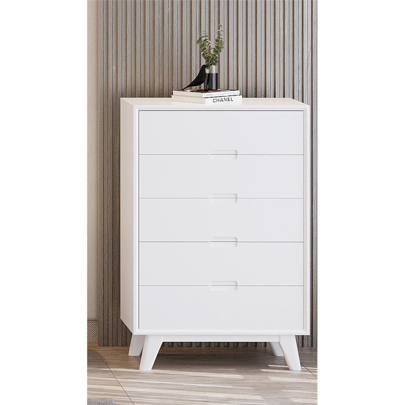 Mid-Century Modern High Chest - White