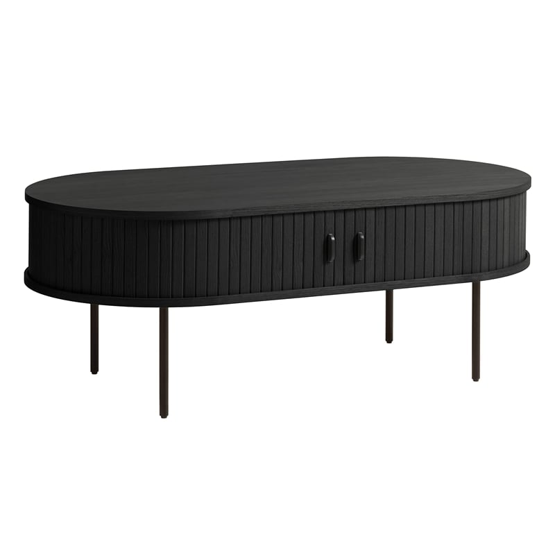Unique Furniture Engineered Wood Rounded Sliding Door Coffee Table in Black Oak