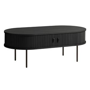 Unique Furniture Engineered Wood Rounded Sliding Door Coffee Table in Black Oak