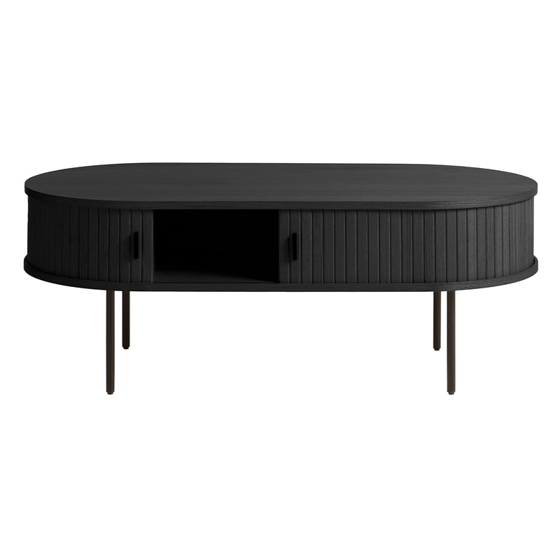 Unique Furniture Engineered Wood Rounded Sliding Door Coffee Table in Black Oak