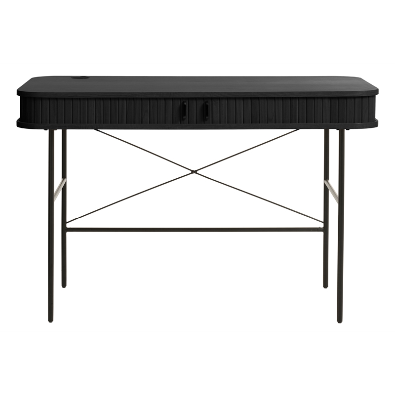 Unique Furniture Mid-Century Modern Rounded Sliding Door 47x24 Desk in Black