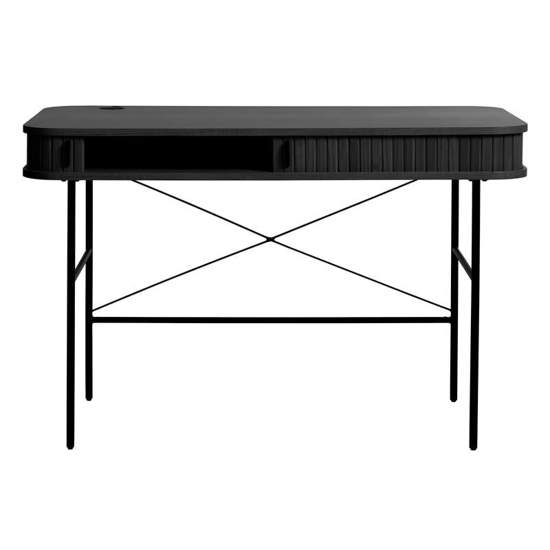 Unique Furniture Mid-Century Modern Rounded Sliding Door 47x24 Desk in Black