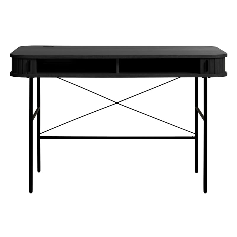 Unique Furniture Mid-Century Modern Rounded Sliding Door 47x24 Desk in Black