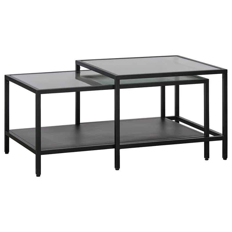 Unique Furniture Metal and Fluted Glass Nesting Coffee Table Set in Black