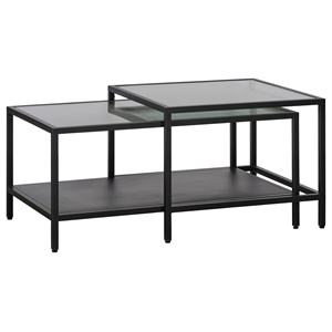unique furniture metal and fluted glass nesting coffee table set in black