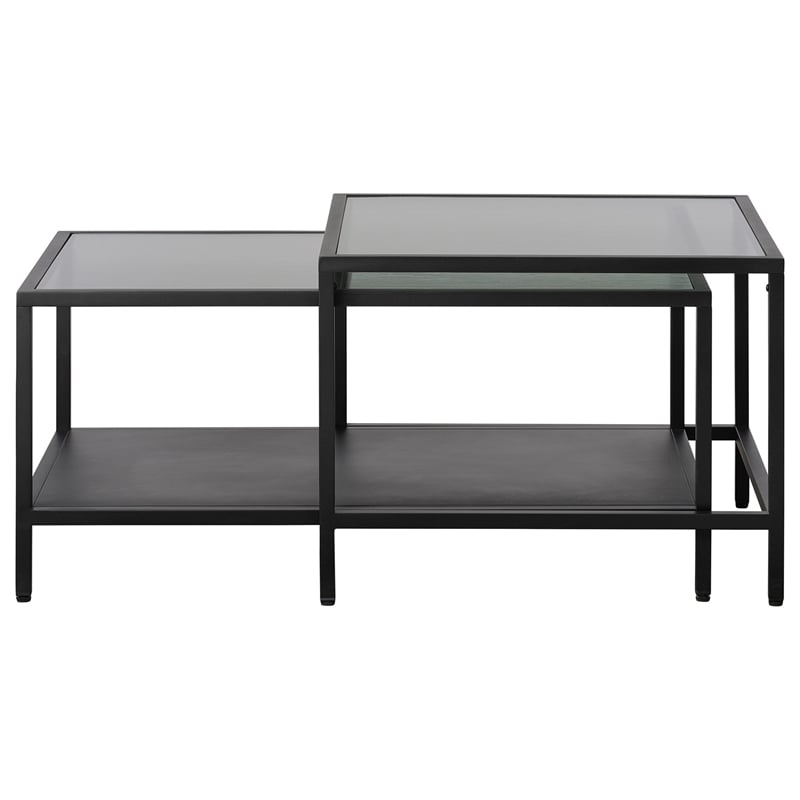 Unique Furniture Metal and Fluted Glass Nesting Coffee Table Set in Black