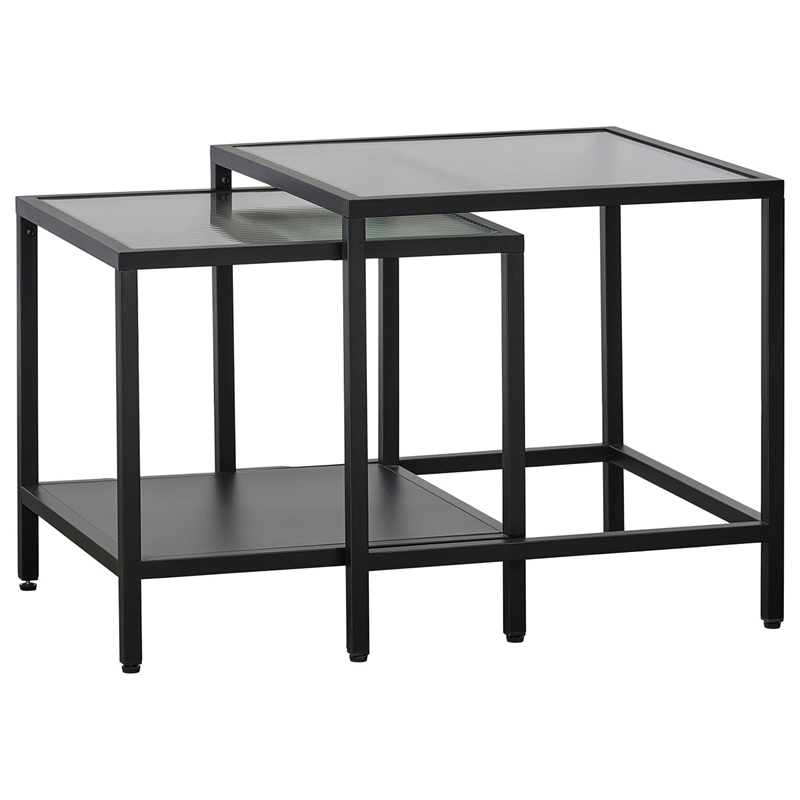Unique Furniture Metal and Fluted Glass Nesting End Table Set in Black