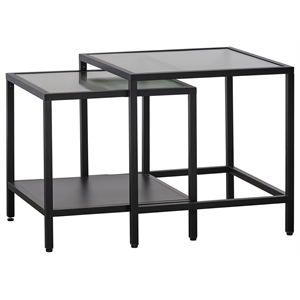 unique furniture metal and fluted glass nesting end table set in black