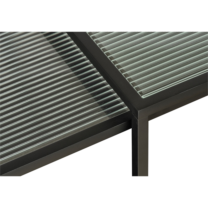 Unique Furniture Metal and Fluted Glass Nesting End Table Set in Black
