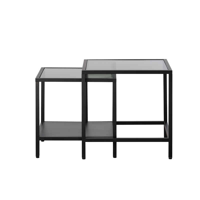 Unique Furniture Metal and Fluted Glass Nesting End Table Set in Black