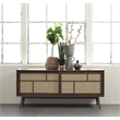 Modern Oak and Rattan Sliding Door Sideboard