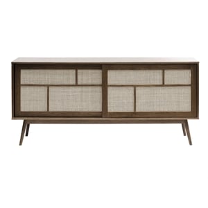 Modern Oak and Rattan Sliding Door Sideboard