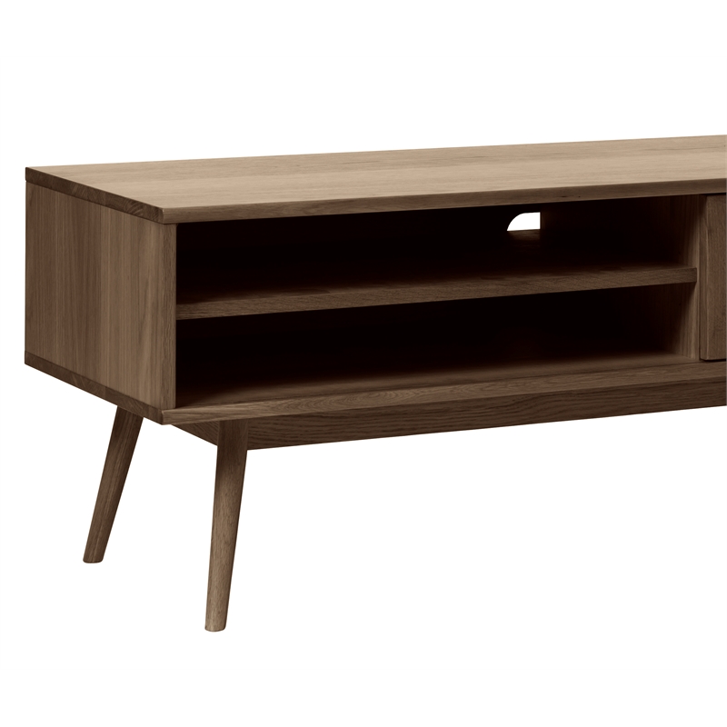 Modern Oak and Rattan Sliding Door TV Lowboard