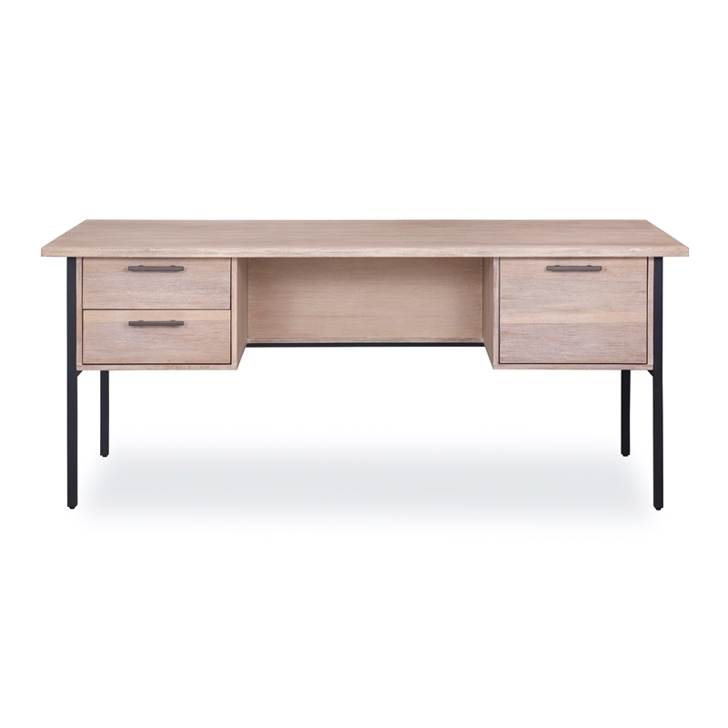 71-inch Large Mountain White Wood Veneered Desk with Finished Back