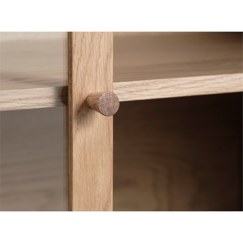 Modern 75-inch High Glass Panel Cabinet - Natural Oak