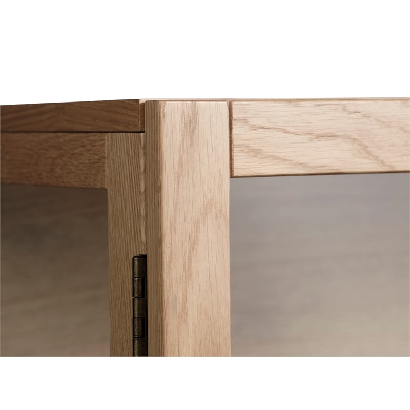 Modern 75-inch High Glass Panel Cabinet - Natural Oak