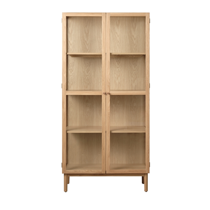 Modern 75-inch High Glass Panel Cabinet - Natural Oak