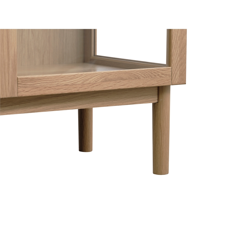 Modern 75-inch High Glass Panel Cabinet - Natural Oak