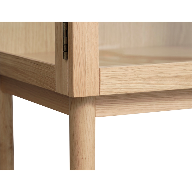 Modern 75-inch High Glass Panel Cabinet - Natural Oak