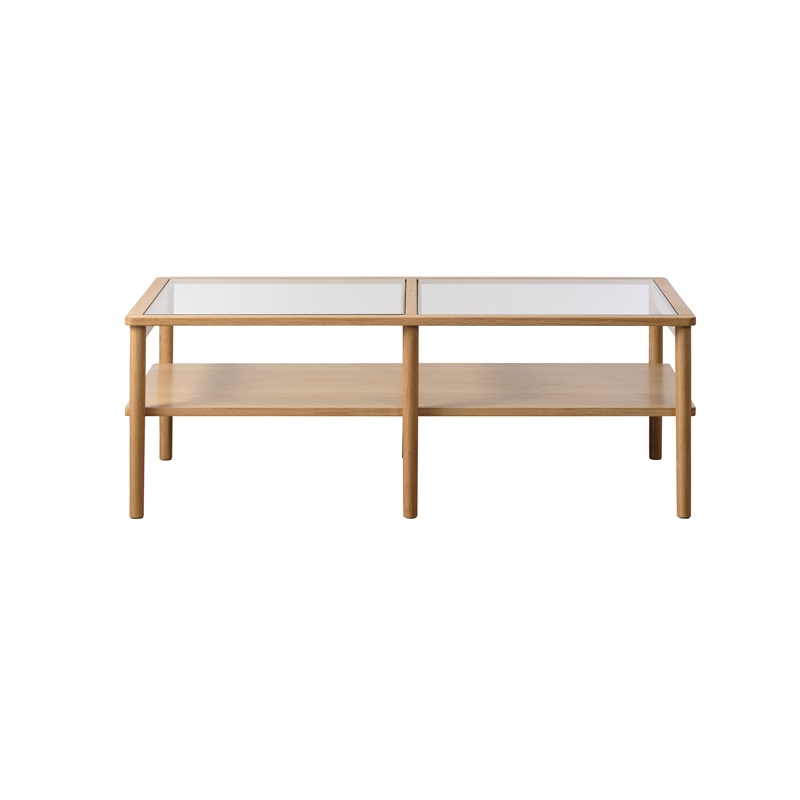 Modern Glass Top Coffee Table with Shelf - Natural Oak