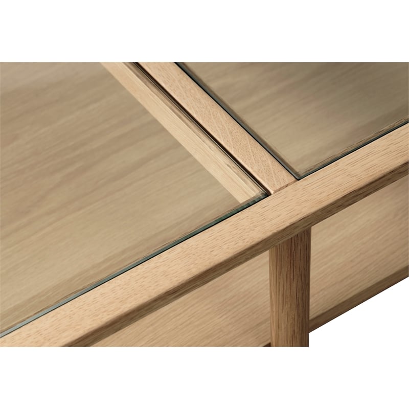 Modern Glass Top Coffee Table with Shelf - Natural Oak