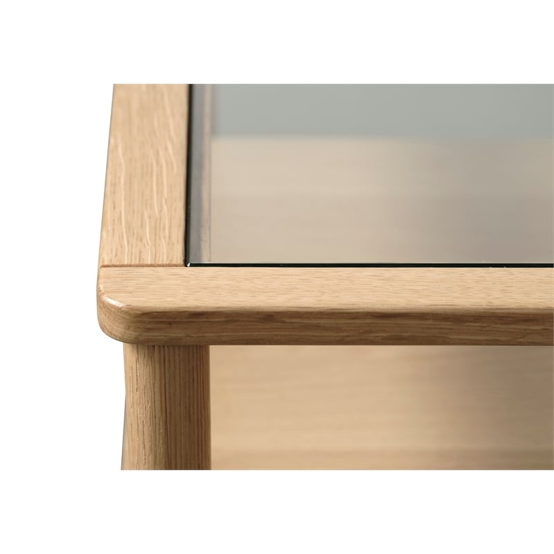 Modern Glass Top Coffee Table with Shelf - Natural Oak