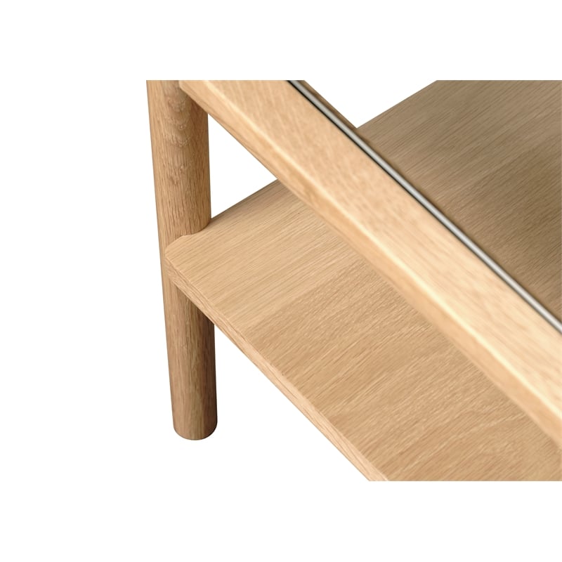 Modern Glass Top Coffee Table with Shelf - Natural Oak