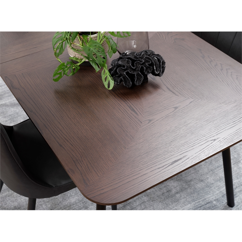 Modern Extendable Metal-Leg Dining Table - Espresso Oak