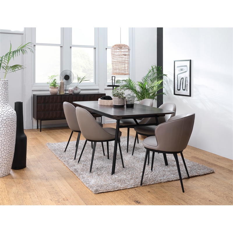 Modern Extendable Metal-Leg Dining Table - Espresso Oak