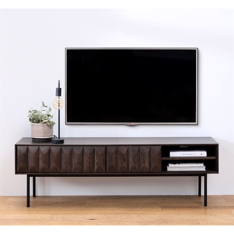 Modern 63-inch Wide 2-Drawer TV Lowboard - Espresso Oak