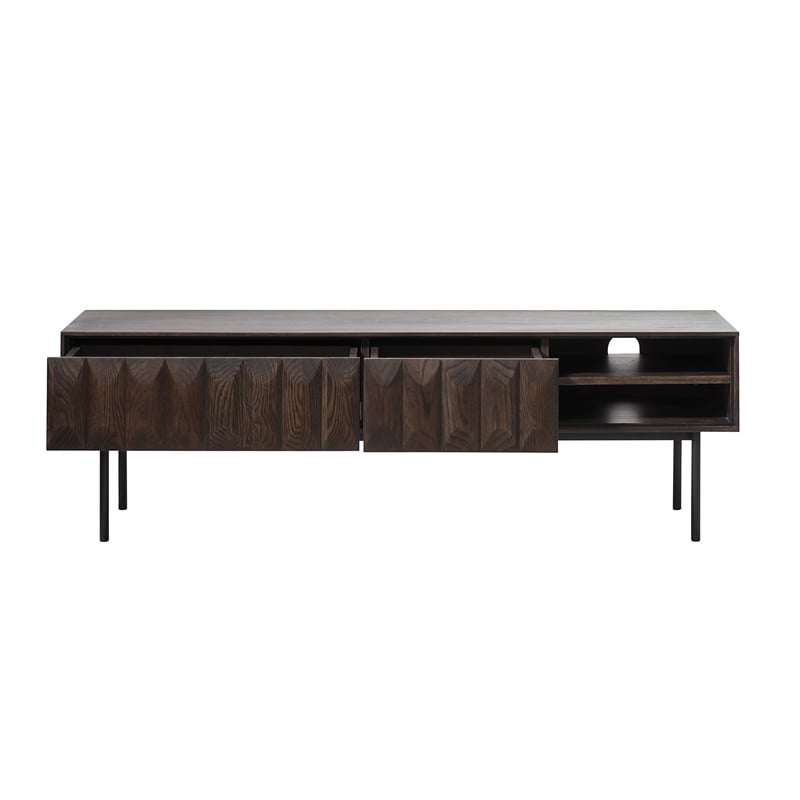 Modern 63-inch Wide 2-Drawer TV Lowboard - Espresso Oak