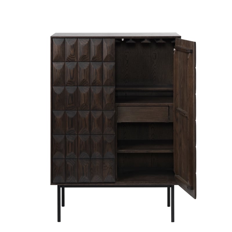 Unique Furniture Modern Drinks Cabinet with Glass Rack - Espresso Oak