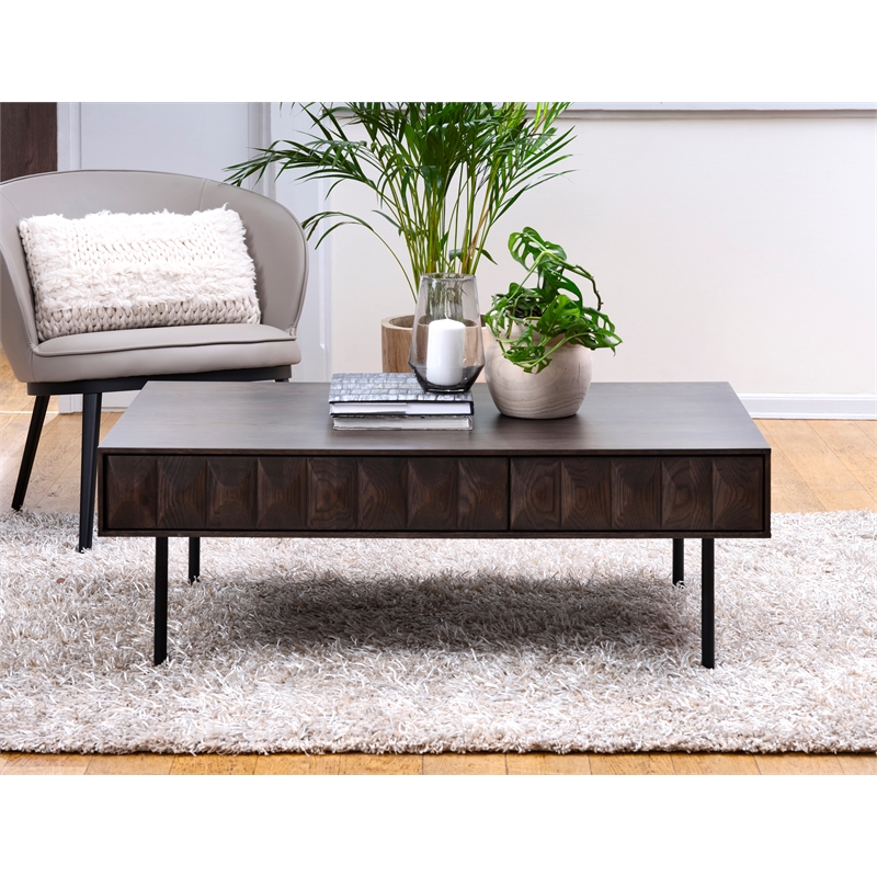 Modern 46-inch Wide 2-Drawer Coffee Table - Espresso Oak