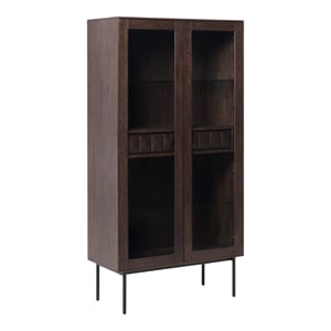 Unique Furniture 73&quot Tall Glass Display Cabinet with Drawers in Espresso Oak