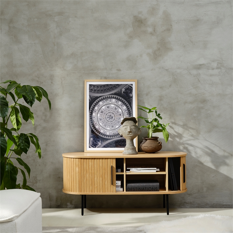 Unique Furniture Modern Sliding Door TV Lowboard in Natural Oak