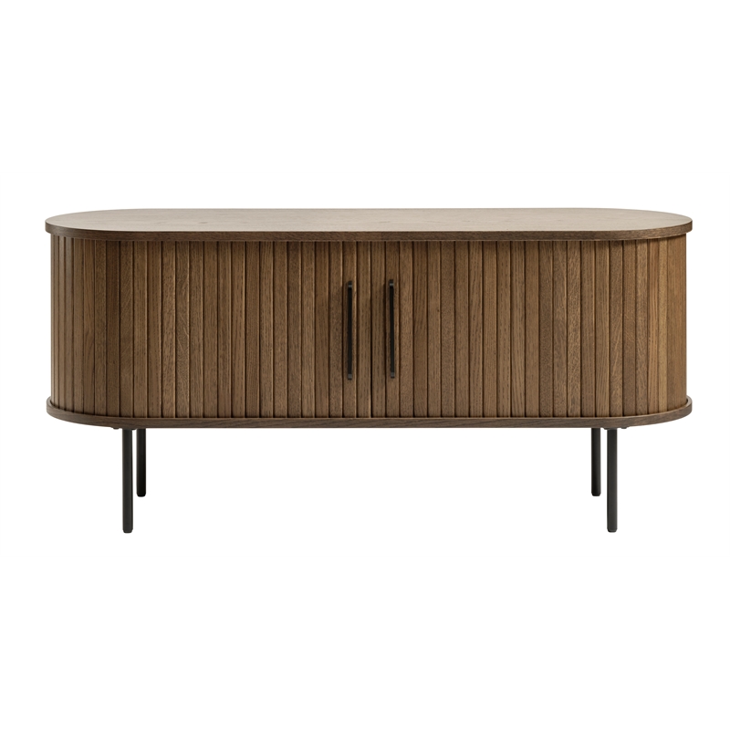 Unique Furniture Modern Sliding Door TV Lowboard in Smoked Oak