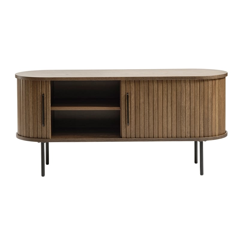 Unique Furniture Modern Sliding Door TV Lowboard in Smoked Oak