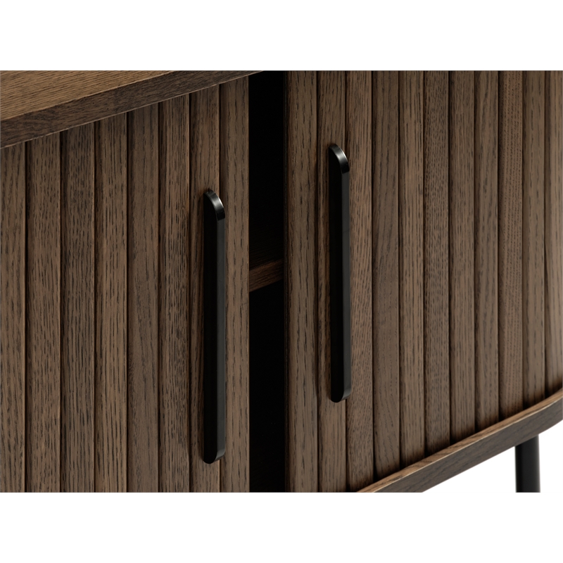 Unique Furniture Modern Sliding Door TV Lowboard in Smoked Oak