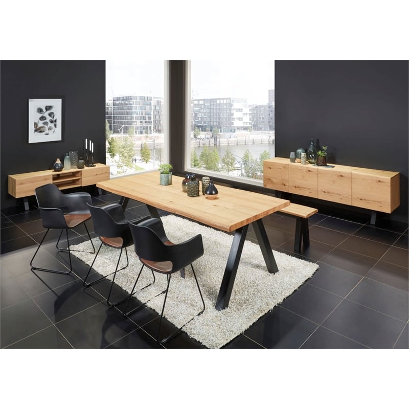 Modern Scandinavian Wavy Edge Dining Table with Wlid Oak