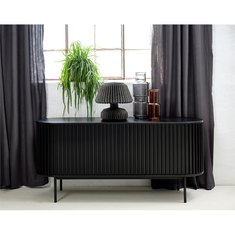 Unique Furniture Contemporary Sliding Doors Sideboard with Black Oak